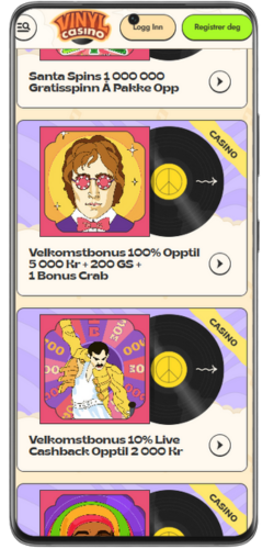 Kampanjesiden hos Vinyl Casino med bonuser og turneringer