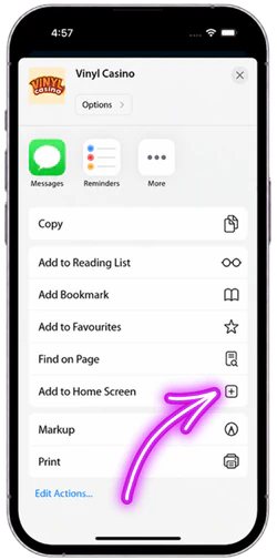 Adding Vinyl Casino to the Home Screen in Safari