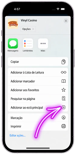 Adicionar o Vinyl Casino ao ecrã principal no Safari