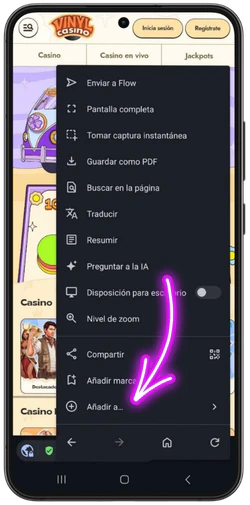 Elegir Añadir para Vinyl Casino en Android