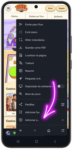 Escolher Adicionar para o Vinyl Casino no Android