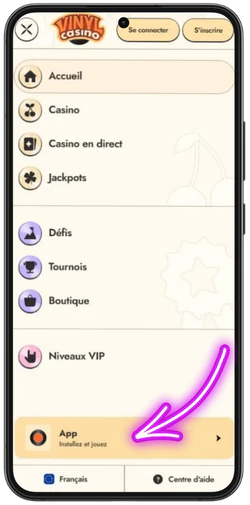 Trouver l'entrée dédiée à Vinyl Casino dans le menu