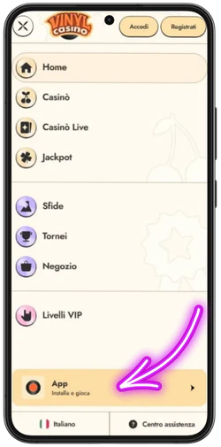 Trovare la voce di Vinyl Casino nel menu