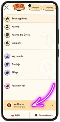 Szukanie pozycji dla Vinyl Casino w menu