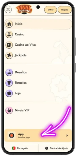 Localizar a entrada do Vinyl Casino no menu