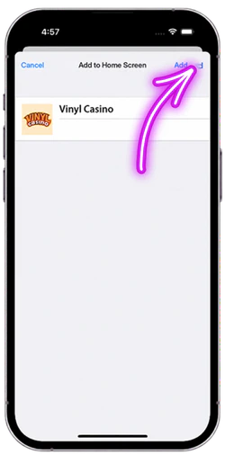 Confirming the Vinyl Casino icon on the Home Screen