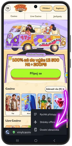 Umístění ikony Vinyl Casino na plochu