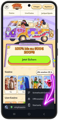 Vinyl Casino Symbol auf dem Startbildschirm ablegen