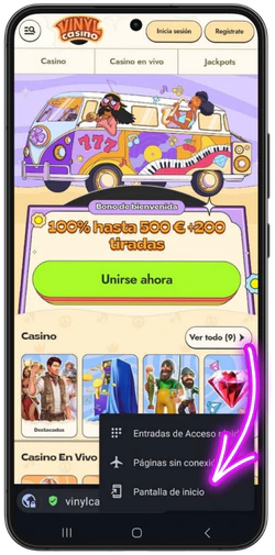 Colocar el icono de Vinyl Casino en la pantalla de inicio