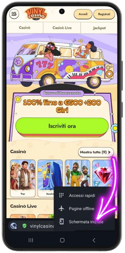 Mettere l'icona di Vinyl Casino sulla schermata home