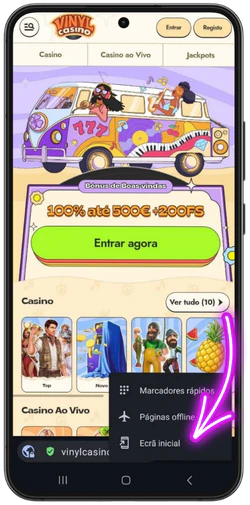 Colocar o ícone do Vinyl Casino no ecrã principal