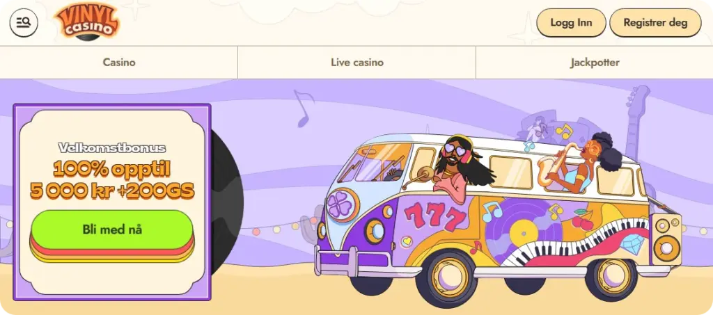 Visning av hovedsiden for kasinoet Vinyl Casino