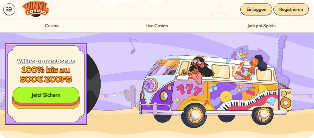 Ansicht der Startseite des Casinos Vinyl Casino
