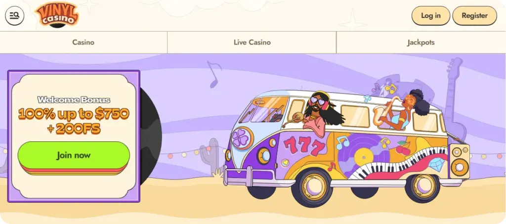 View of the Vinyl Casino homepage