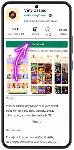 Instalace Vinyl Casino jako PWA na mobilu