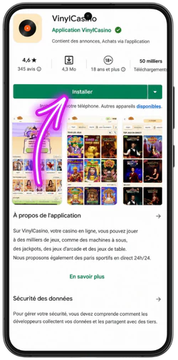Installer Vinyl Casino en PWA sur mobile