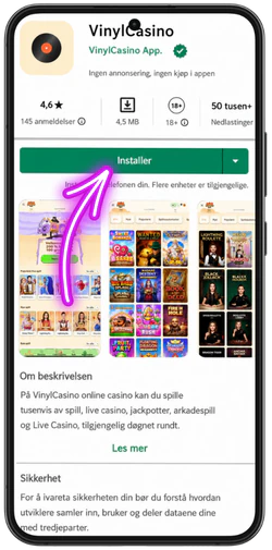 Installere Vinyl Casino som PWA på mobil