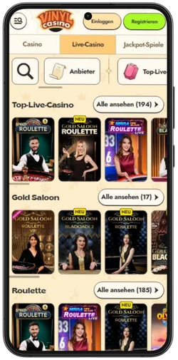 Vinyl Casino live casino on mobile