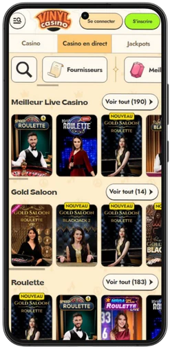 Casino en direct de Vinyl Casino sur mobile