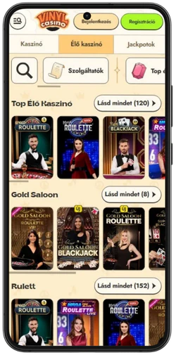 A Vinyl Casino élő kaszinója mobilon