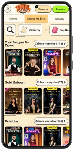 Kasyno na żywo Vinyl Casino na telefonie