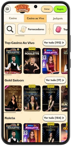 Casino ao vivo do Vinyl Casino no telemóvel