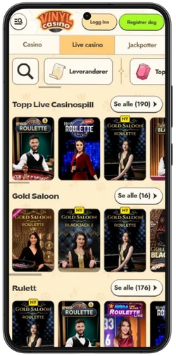 Vinyl Casino live casino på mobil