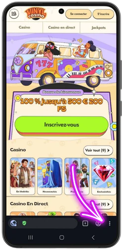 Ouvrir le menu du navigateur pour Vinyl Casino