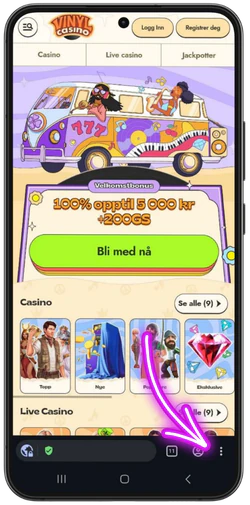 Åpne menyen i nettleseren for Vinyl Casino