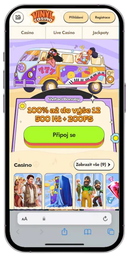 Otevření Vinyl Casino v Safari na iPhonu