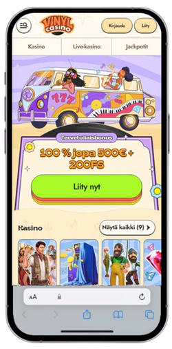 Vinyl Casinon avaaminen Safarissa iPhonella