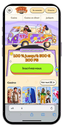 Ouvrir Vinyl Casino dans Safari sur iPhone