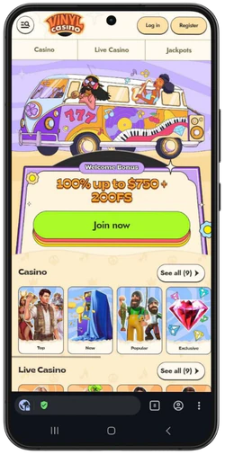 Opening Vinyl Casino in a mobile browser