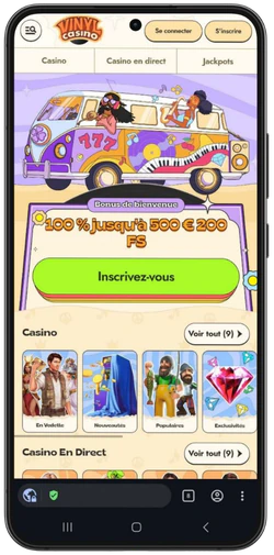 Ouvrir Vinyl Casino dans un navigateur mobile