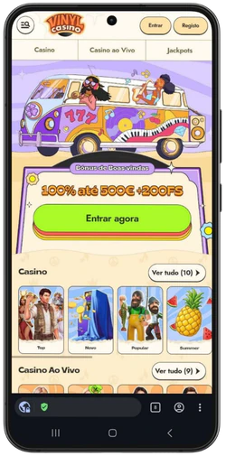 Abrir o Vinyl Casino no navegador do telemóvel