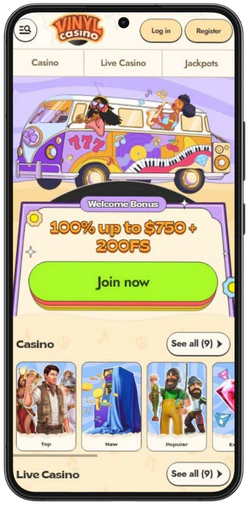 Opening Vinyl Casino in a mobile browser