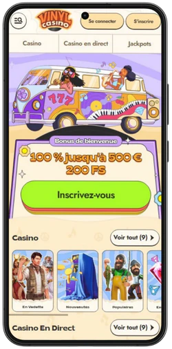 Ouvrir Vinyl Casino dans un navigateur mobile