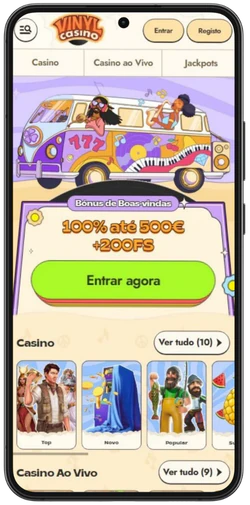 Abrir o Vinyl Casino no navegador do telemóvel