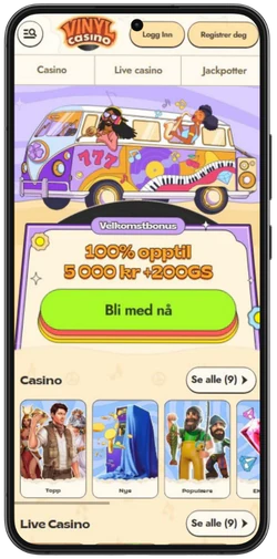 Åpne Vinyl Casino i mobilnettleseren