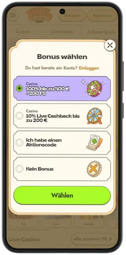 Vinyl Casino registration form on mobile