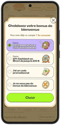 Formulaire d'inscription de Vinyl Casino sur mobile