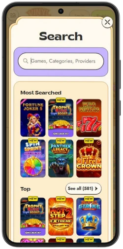 Vinyl Casino game search on mobile