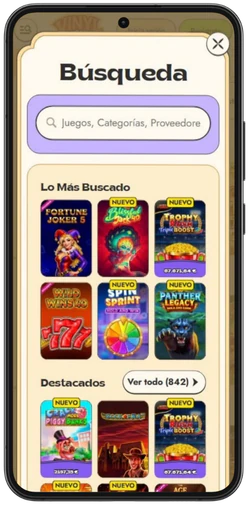 Búsqueda de juegos en Vinyl Casino en el móvil