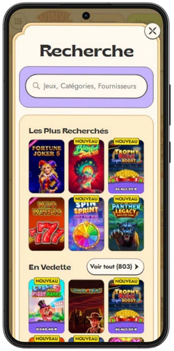 Recherche de jeux sur Vinyl Casino sur mobile