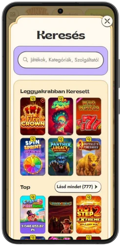 Játékkeresés a Vinyl Casinóban mobilon