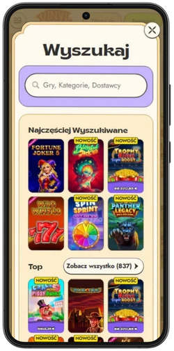 Wyszukiwanie gier w Vinyl Casino na telefonie