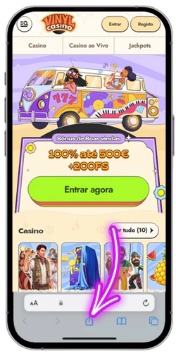 Tocar no ícone Partilhar do Vinyl Casino no Safari
