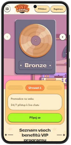 VIP klub Vinyl Casino na mobilu