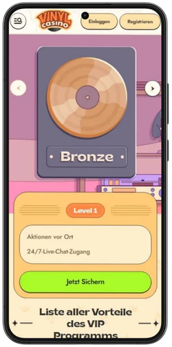 Vinyl Casino VIP club on mobile