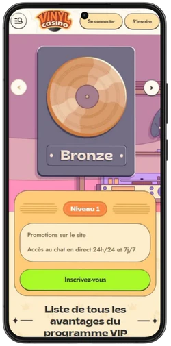 Club VIP de Vinyl Casino sur mobile